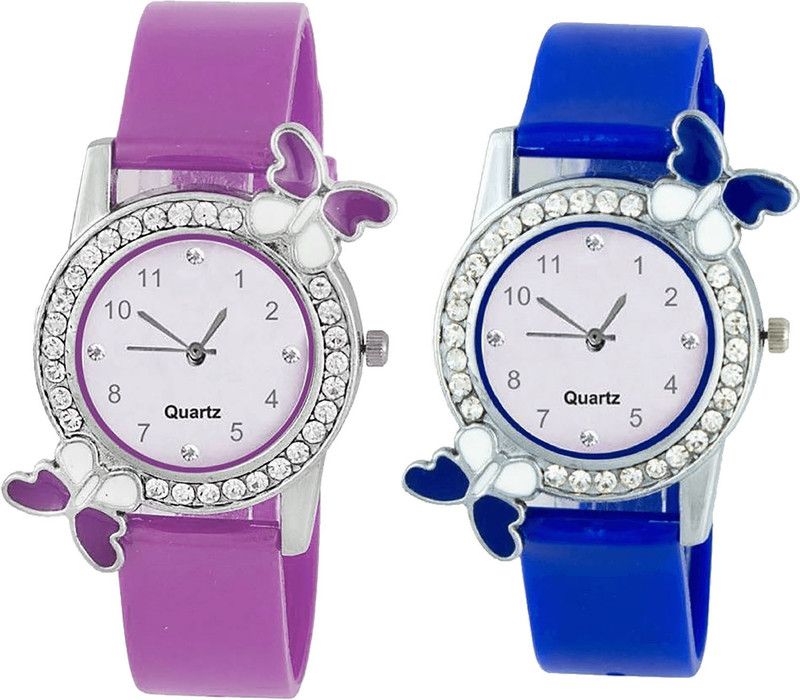 combo watch Analog Watch - For Girls Brand New Wrist Butterfly Analogue Purple And Blue Color Girls And Women Watch - G100-G98 (Combo Of 2 )