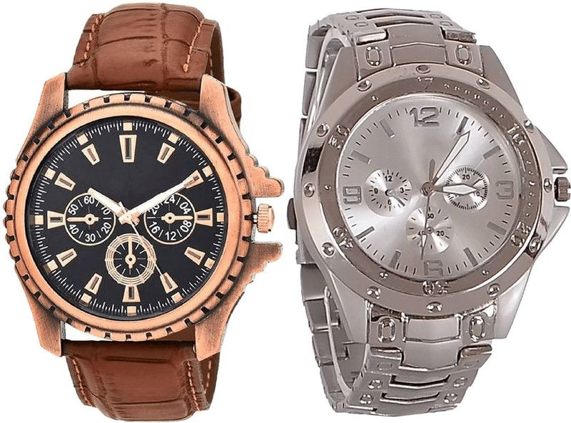 combo watch Analog Watch - For Girls Best Quartz Analogue Brown And Silver Color Boys And Men Watch - B110-B72 (Combo Of 2 )