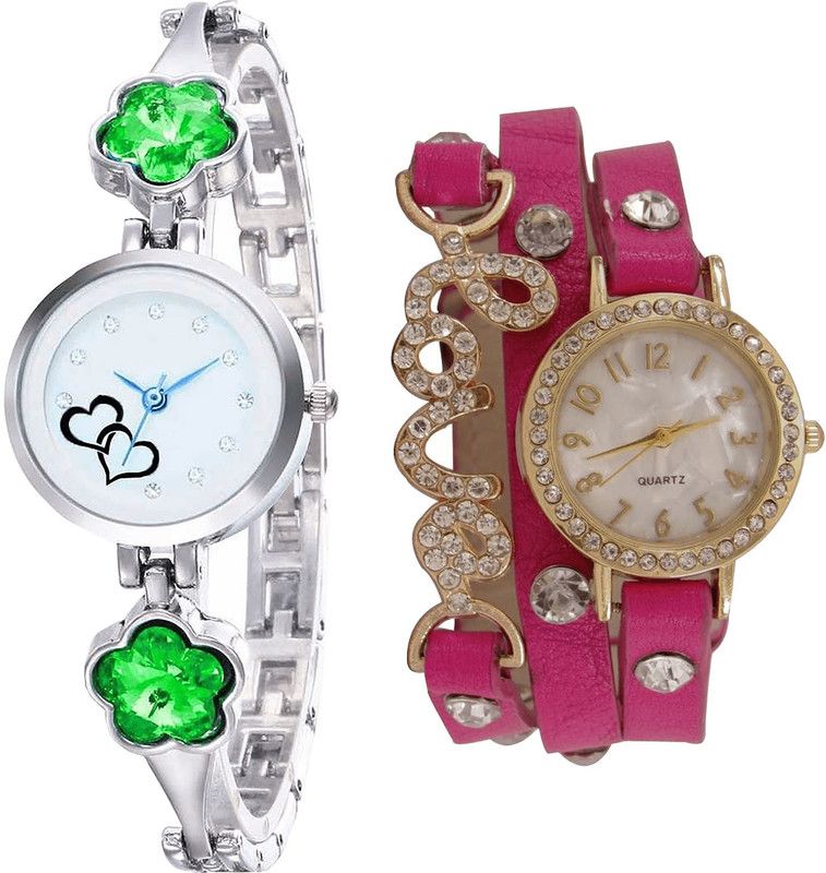 combo watch Analog Watch - For Girls Contemporary Branded Love Valentine Analogue Silver And Pink Color Girls And Women Watch - G434-G204 (Combo of 2 )