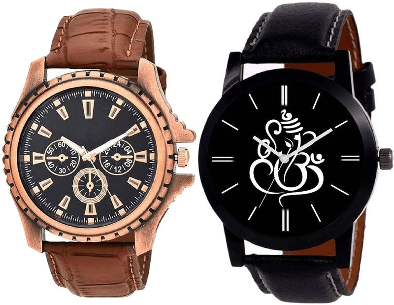 combo watch Analog Watch - For Girls Classical Chronograph Ganpati Analogue Brown And Black Color Boys And Men Watch - B110-B27 (Combo Of 2 )