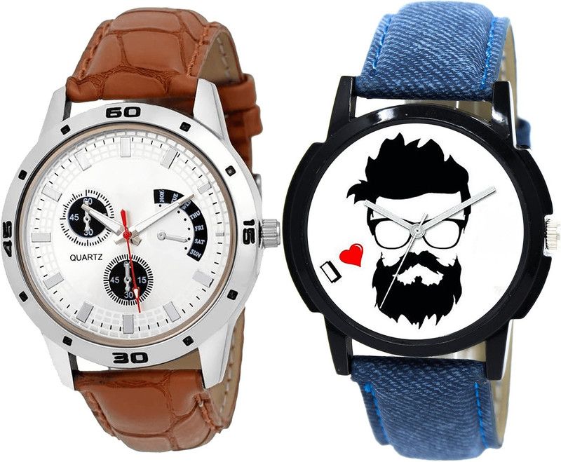 combo watch Analog Watch - For Girls Latest Technology Beard Style Analogue Brown And Blue Color Boys And Men Watch - B52-B12 (Combo Of 2 )