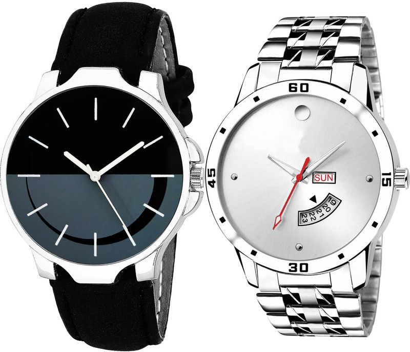 combo watch Analog Watch - For Girls Classical Tread Day And Date Analogue Black And Silver Color Boys And Men Watch - B111-BL46.103 (Combo Of 2 )