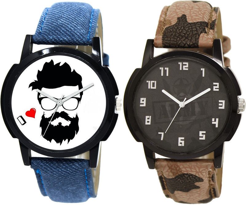 combo watch Analog Watch - For Girls Best Fashion Beard Style And Army Analogue Blue And Brown Color Boys And Men Watch - B12-BL46.3 (Combo Of 2 )
