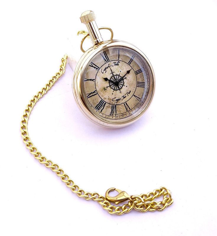 k.v handicrafts Classic Brown Brass Antique Indian Look Gandhi Watch / Pocket Watch with Long Chain By- K V Handicraft KVH-0063 Brass Finish BRASS Pocket Watch Chain
