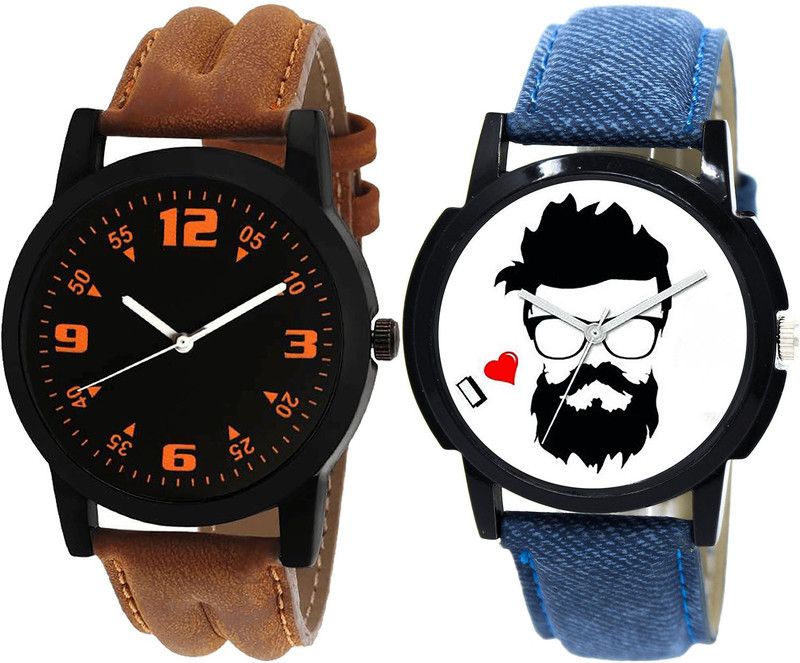 combo watch Analog Watch - For Girls Latest Model Beard Style Analogue Brown And Blue Color Boys And Men Watch - B15-B12 (Combo Of 2 )