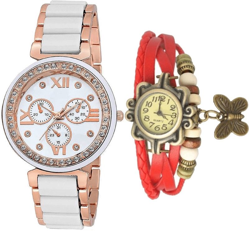 combo watch Analog Watch - For Girls Latest Casual Analogue White And Red Color Girls And Women Watch - G210-G65 (Combo Of 2 )