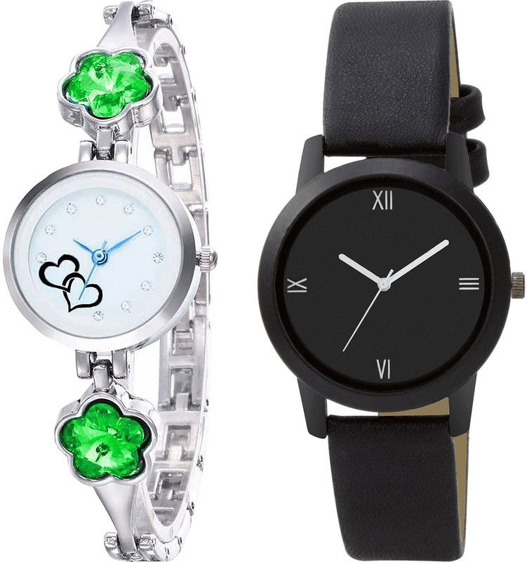 combo watch Analog Watch - For Girls Treading Fashion Love Valentine Analogue Silver And Black Color Girls And Women Watch - G434-G440 (Combo of 2 )