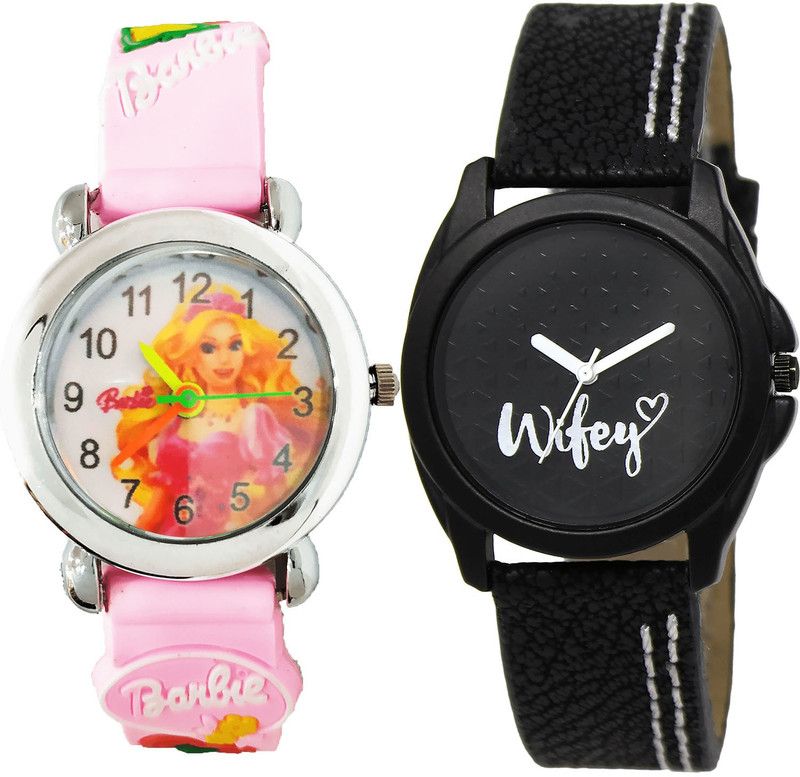 combo watch Analog Watch - For Girls Brand New Analogue Barbie Doll And Wife Analogue Pink And Black Color Girls And Women Watch - G320-GL234 (Combo of 2 )
