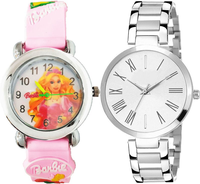combo watch Analog Watch - For Girls New Branded Barbie Doll Analogue Pink And Silver Color Girls And Women Watch - G320-G300 (Combo of 2 )