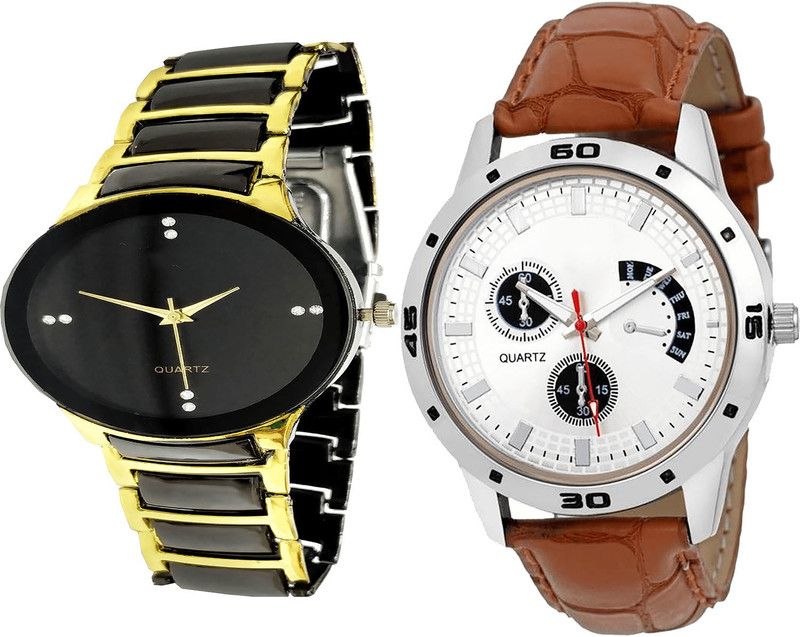 combo watch Analog Watch - For Girls Modish Love Analogue Black And Brown Color Boys And Men Watch - B69-B52 (Combo Of 2 )