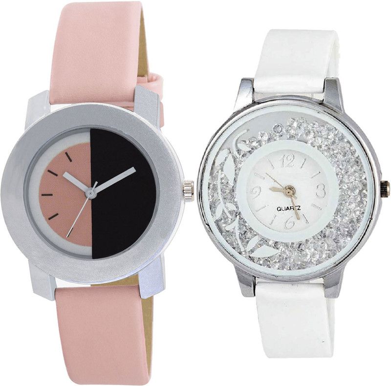 combo watch Analog Watch - For Girls Latest Royal Flower Analogue Pink And White Color Girls And Women Watch - G400-G90 (Combo of 2 )