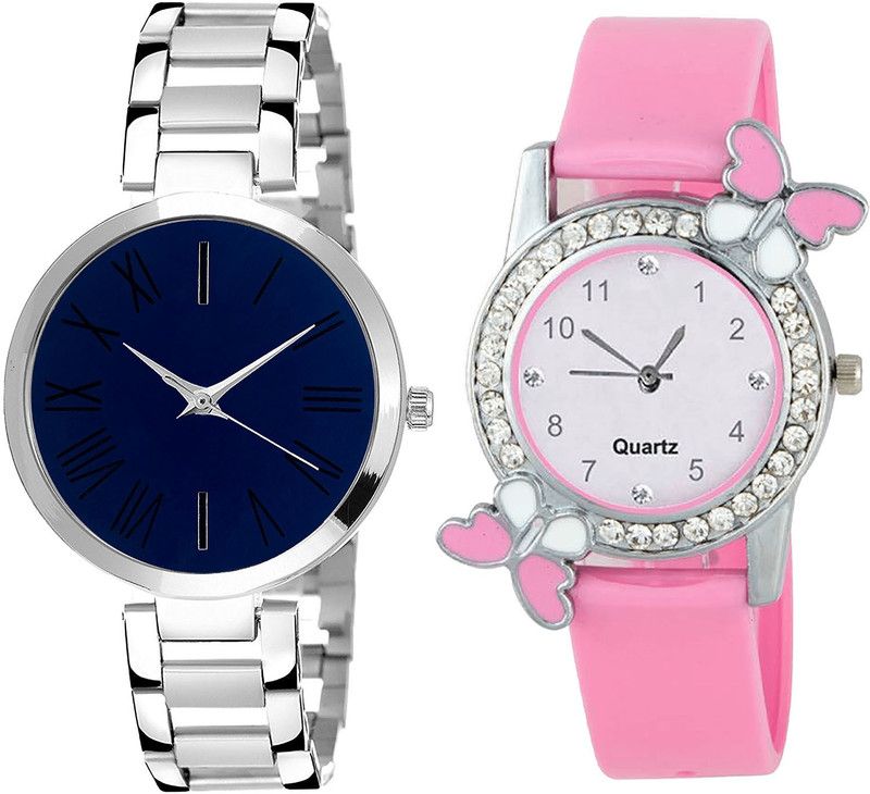 combo watch Analog Watch - For Girls Contemporary Fashion Butterfly Analogue Silver And Pink Color Girls And Women Watch - G298-G99 (Combo of 2 )