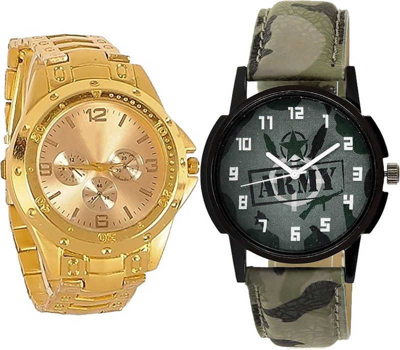 combo watch Analog Watch - For Girls Modish Quartz Army Analogue Gold And Green Color Boys And Men Watch - B71-B21 (Combo Of 2 )
