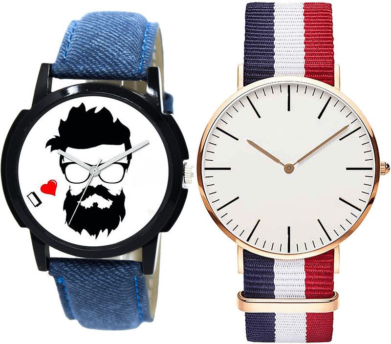 combo watch Analog Watch - For Girls Contemporary 3D Design Beard Style Analogue Blue And Red Color Boys And Men Watch - B12-B50 (Combo Of 2 )