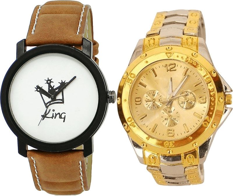 combo watch Analog Watch - For Girls Treading 3D Design King Analogue Brown And Silver Color Boys And Men Watch - BL46.18-B75 (Combo Of 2 )