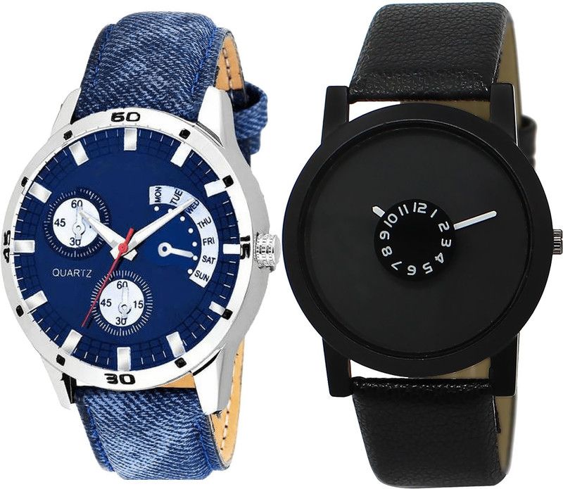 combo watch Analog Watch - For Girls Modern Heart Analogue Blue And Black Color Boys And Men Watch - B57-BL46.25 (Combo Of 2 )