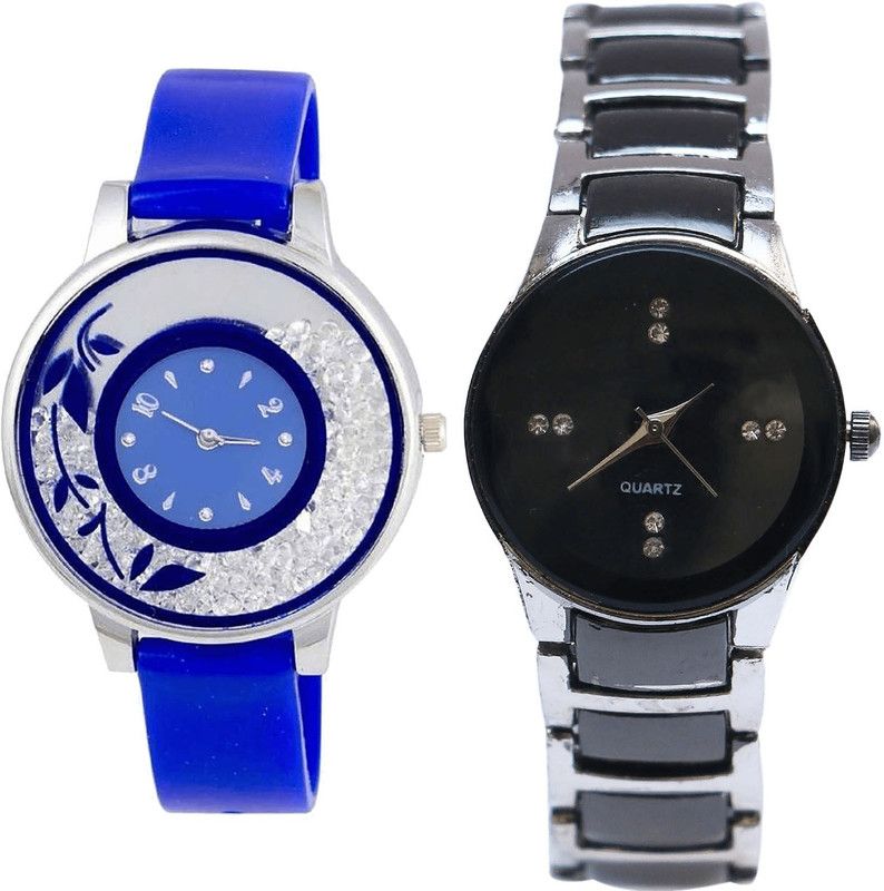 combo watch Analog Watch - For Girls Treading Branded Flower Analogue Blue And Silver Color Girls And Women Watch - G87-G207 (Combo Of 2 )