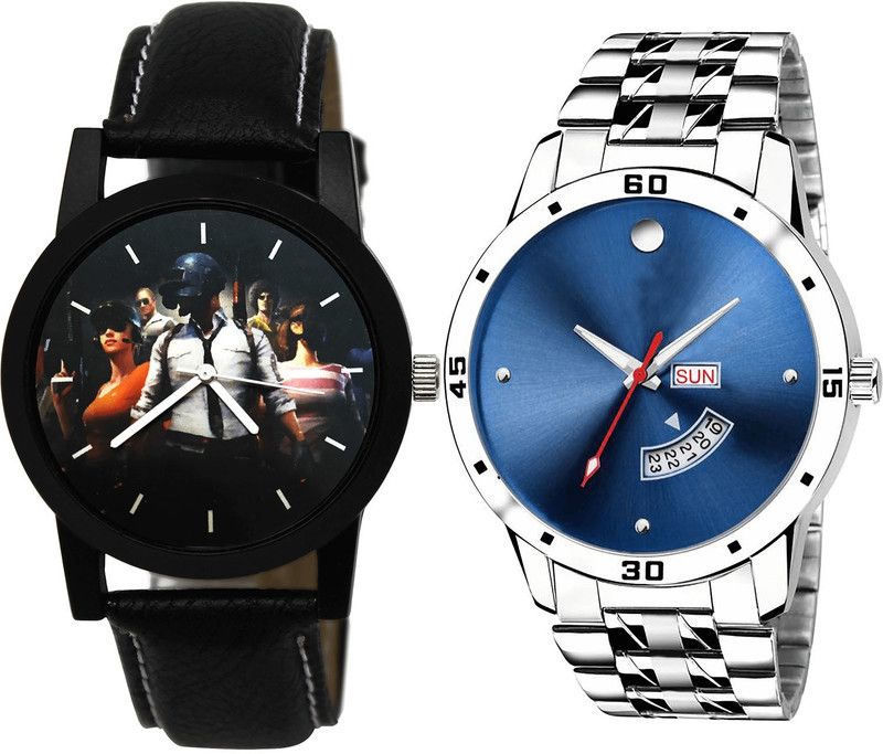 combo watch Analog Watch - For Men Latest Formal PUBG Military Army And Day And Date Analog Black And Silver Color Boys And Men Watch - B175-BL46.105 (Combo Of 2 )