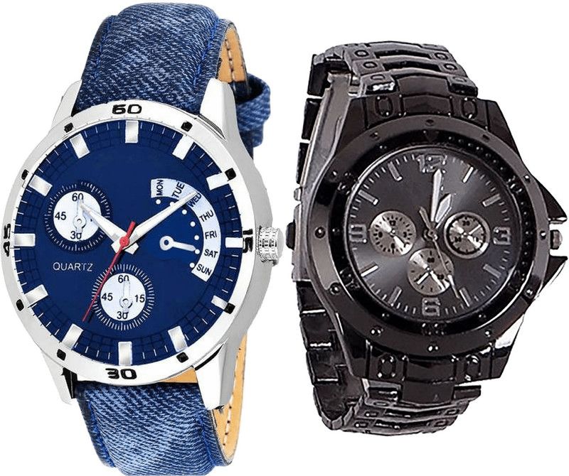 combo watch Analog Watch - For Girls New High Quality Analogue Blue And Black Color Boys And Men Watch - B57-B70 (Combo Of 2 )