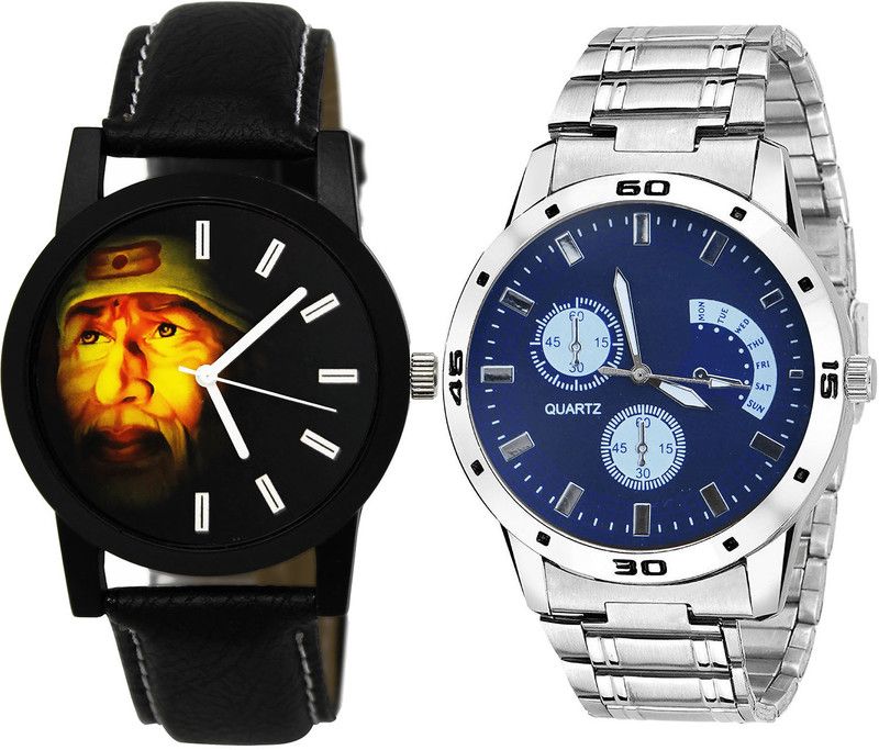 combo watch Analog Watch - For Girls Modern Professional Sai Baba Analogue Black And Silver Color Boys And Men Watch - B123-B84 (Combo Of 2 )