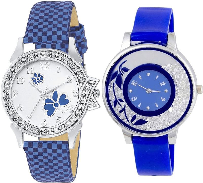 combo watch Analog Watch - For Girls Modern Collegian Flower Analogue Blue Color Girls And Women Watch - G127-G87 (Combo Of 2 )