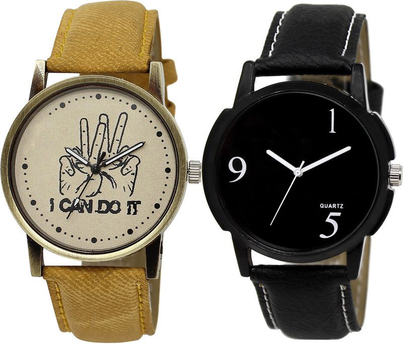 combo watch Analog Watch - For Girls Best Designer I Cand Do It Analogue Brown And Black Color Boys And Men Watch - BL46.30-BL46.6 (Combo Of 2 )
