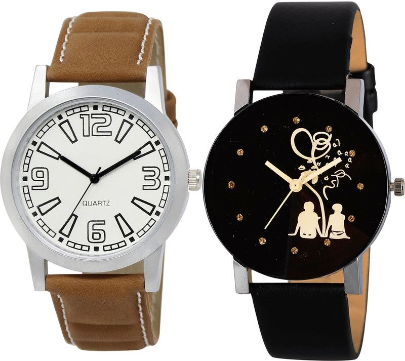 combo watch Analog Watch - For Girls Classical Diwali Couple Love Analogue Brown And Black Color Boys And Men Watch - BL46.15-B138 (Combo Of 2 )