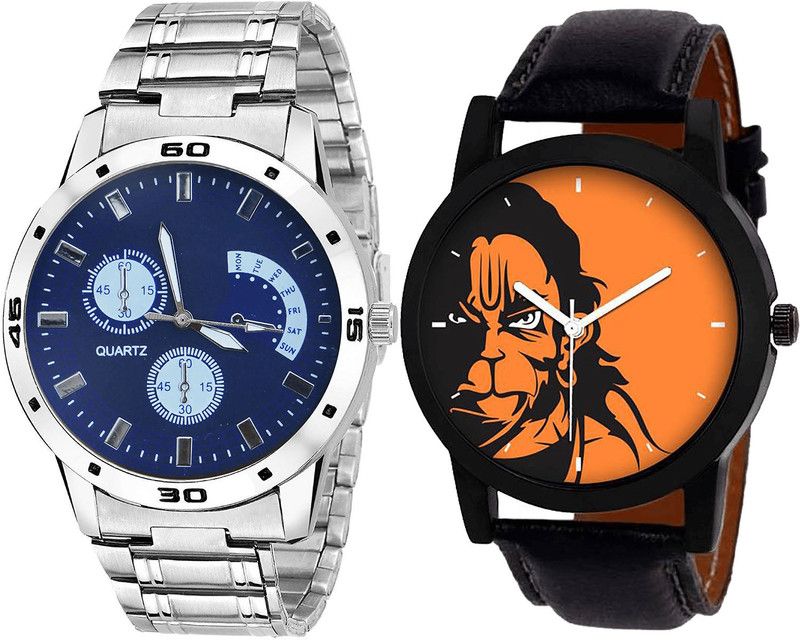 combo watch Analog Watch - For Girls Classical Valentine Hanuman Analogue Silver And Black Color Boys And Men Watch - B84-B26 (Combo Of 2 )