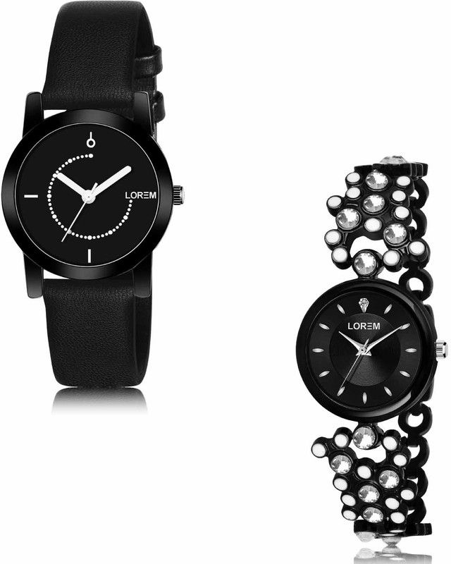 Analog Watch - For Women LR253-LR255 Black Professional Look-Brass Premium Combo of 2