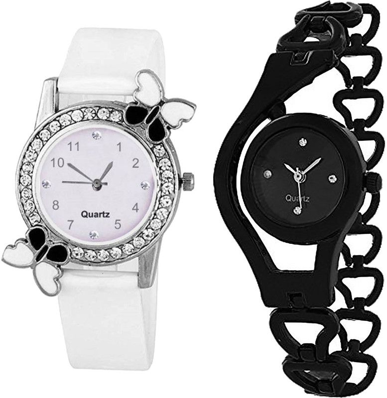 combo watch Analog Watch - For Girls New Party Wedding Butterfly And Chain Analogue White And Black Color Girls And Women Watch - G102-G68 (Combo Of 2 )