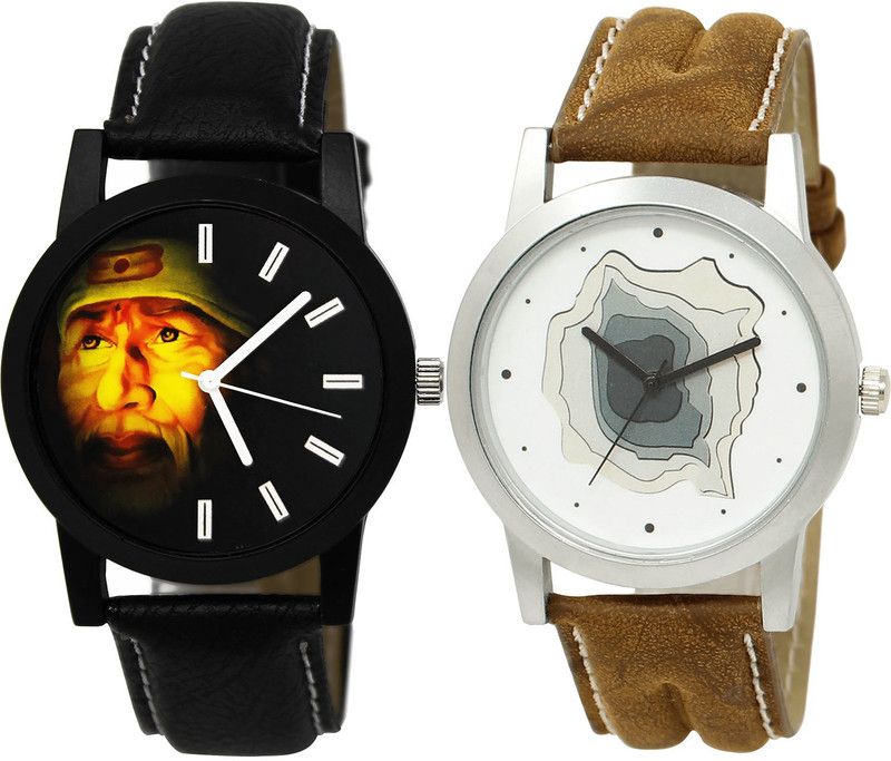 combo watch Analog Watch - For Girls Contemporary Wrist Sai Baba Analogue Black And Brown Color Boys And Men Watch - B123-BL46.9 (Combo Of 2 )