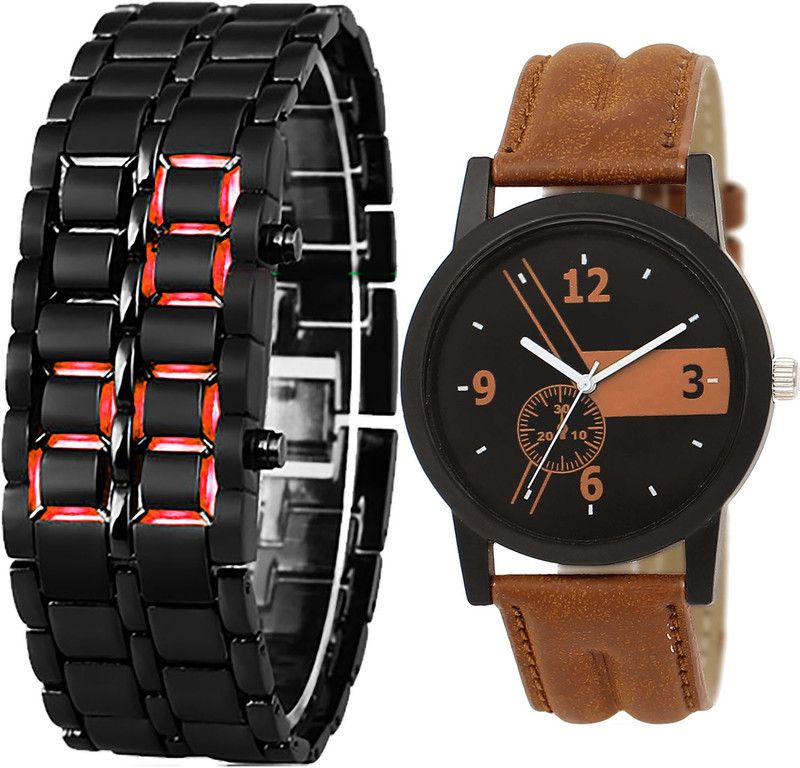 combo watch Analog Watch - For Girls Classical Unique Led Matel Analogue Black And Brown Color Boys And Men Watch - B127-BL46.1 (Combo Of 2 )