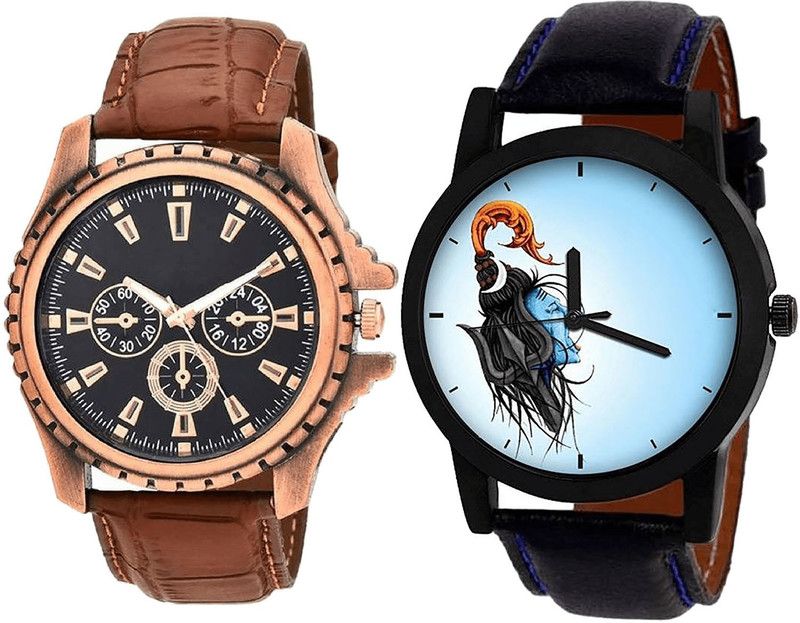 combo watch Analog Watch - For Girls Classical Branded Mahadev Analogue Brown And Black Color Boys And Men Watch - B110-B22 (Combo Of 2 )