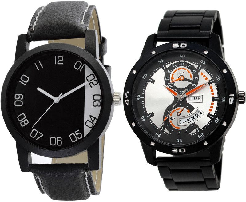 combo watch Analog Watch - For Girls Classical Party Wedding Day And Date Analogue Black Color Boys And Men Watch - B38-BL46.107 (Combo Of 2 )