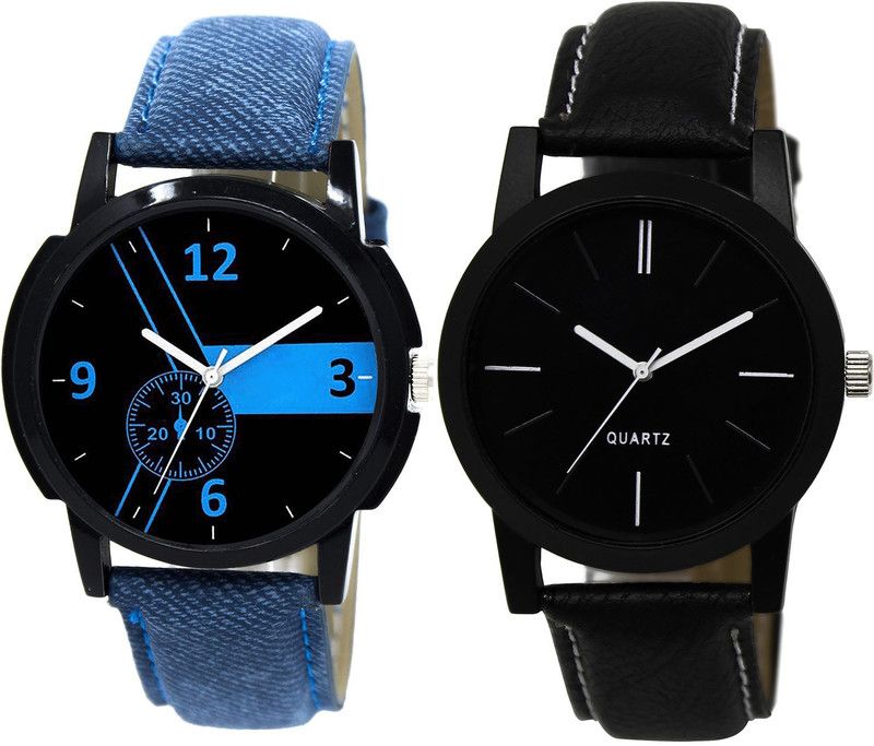 combo watch Analog Watch - For Girls New Unique Love Dad Analogue Blue And Black Color Boys And Men Watch - B7-BL46.5 (Combo Of 2 )