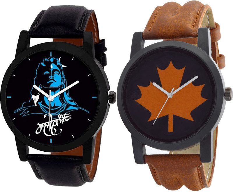 combo watch Analog Watch - For Girls Classical Style Mahadev Analogue Black And Brown Color Boys And Men Watch - B23-B34 (Combo Of 2 )