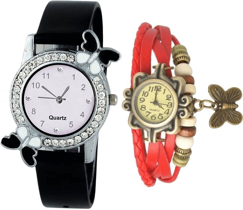 combo watch Analog Watch - For Girls Best 3D Design Butterfly Analogue Black And Red Color Girls And Women Watch - G97-G65 (Combo Of 2 )