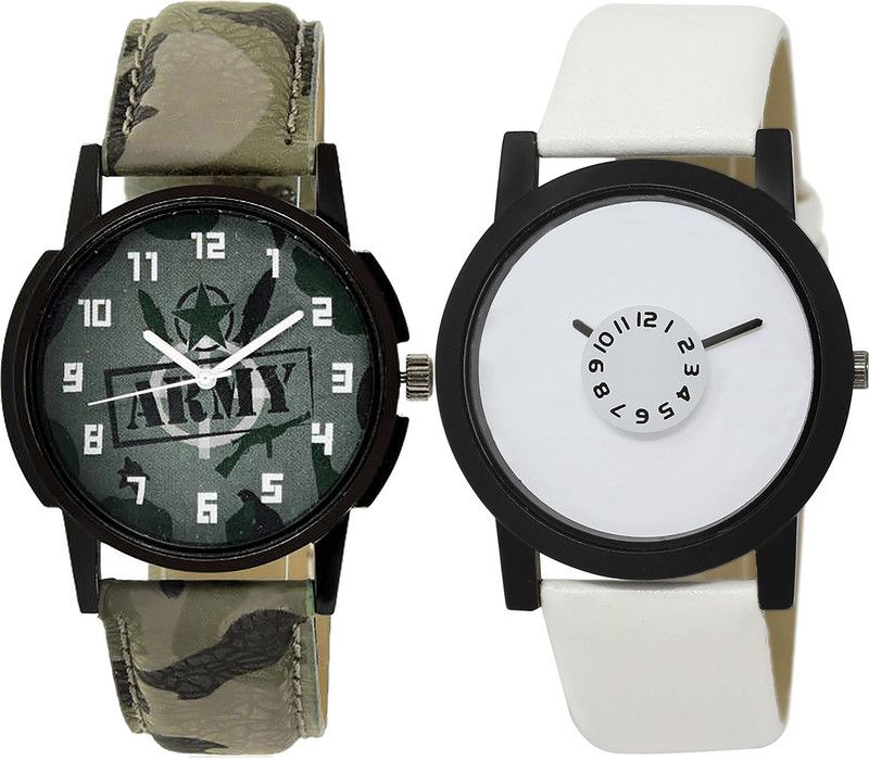 combo watch Analog Watch - For Girls New High Quality Army Analogue Green And White Color Boys And Men Watch - B21-BL46.26 (Combo Of 2 )