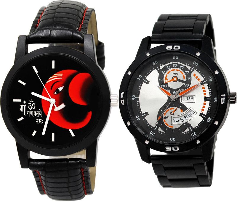 combo watch Analog Watch - For Men New Casual Ganpti And Day And Date Black Color Boys Watch - B120-BL46.107 (Combo Of 2 )