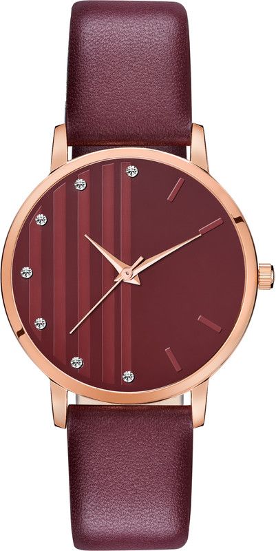 MT-324 Women Round Dial Maroon Genuine Leather Belt Analog Watch - For Girls