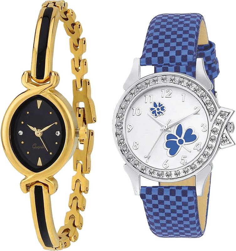 combo watch Analog Watch - For Women Contemporary Chronograph Analogue Gold And Blue Color Girls And Women Watch - G121-G127 (Combo Of 2 )
