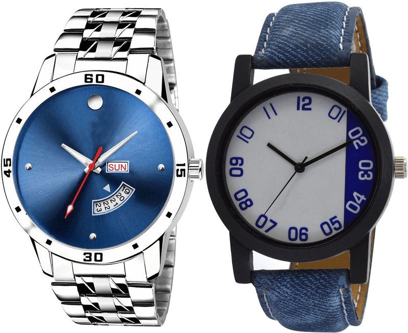 combo watch Analog Watch - For Girls Modish Present Day And Date Analogue Silver And Blue Color Boys And Men Watch - BL46.105-B40 (Combo Of 2 )