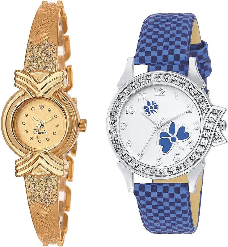 combo watch Analog Watch - For Girls Treading Collegian Flower Analogue Gold And Blue Color Girls And Women Watch - G265-G127 (Combo of 2 )