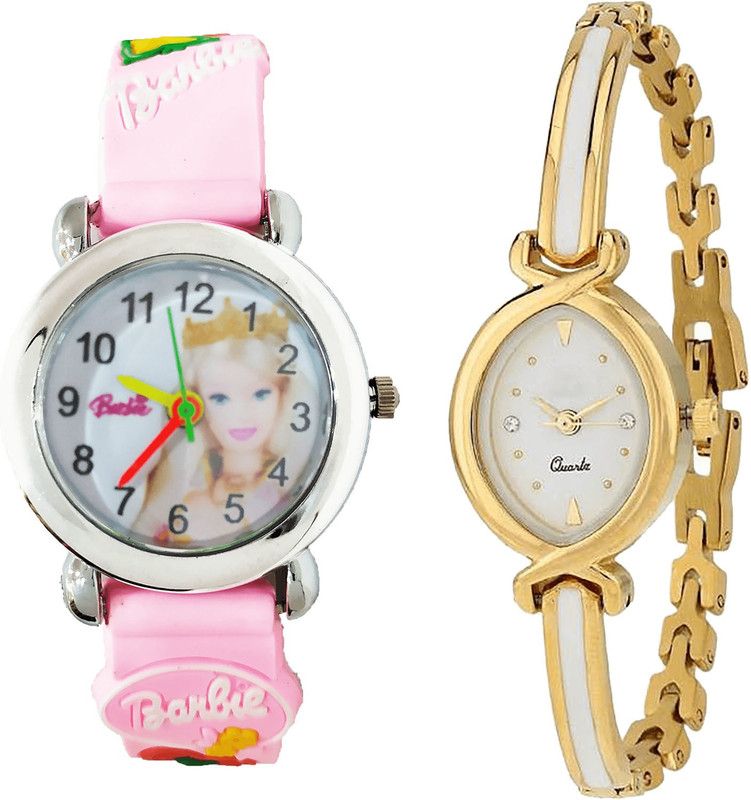 combo watch Analog Watch - For Girls Best Analogue Barbie Doll Analogue Pink And Gold Color Girls And Women Watch - G322-G123 (Combo of 2 )