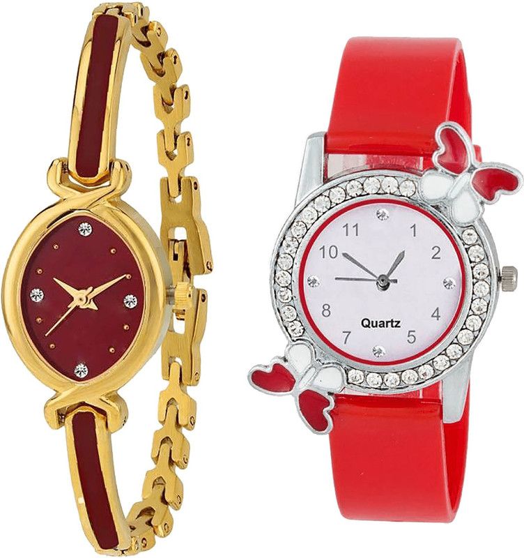 combo watch Analog Watch - For Girls Modern Royal Analogue Gold And Red Color Girls And Women Watch - G122-G101 (Combo Of 2 )