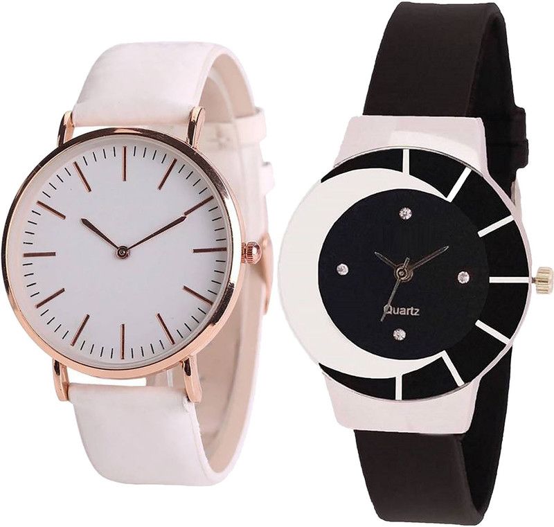 combo watch Analog Watch - For Girls Modish Style Analogue White And Black Color Girls And Women Watch - G193-G8 (Combo Of 2 )