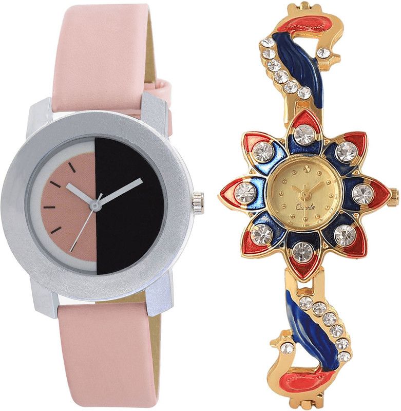 combo watch Analog Watch - For Girls Latest Fashionable Peacock Analogue Pink And Gold Color Girls And Women Watch - G400-G118 (Combo of 2 )