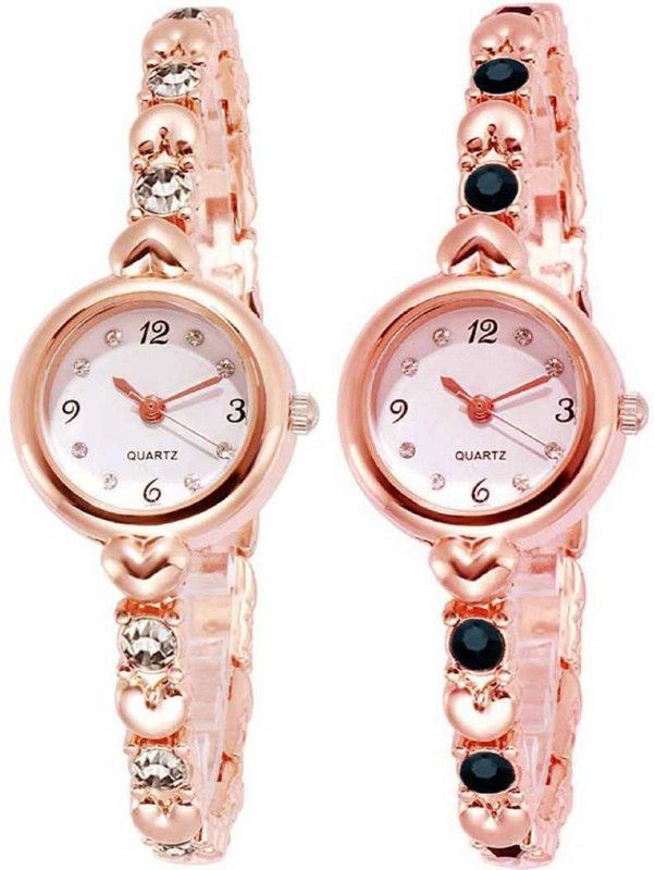 Analog Watch - For Girls New Arrival Silver & Black Diamond Studded RoseGold Watch For Womens