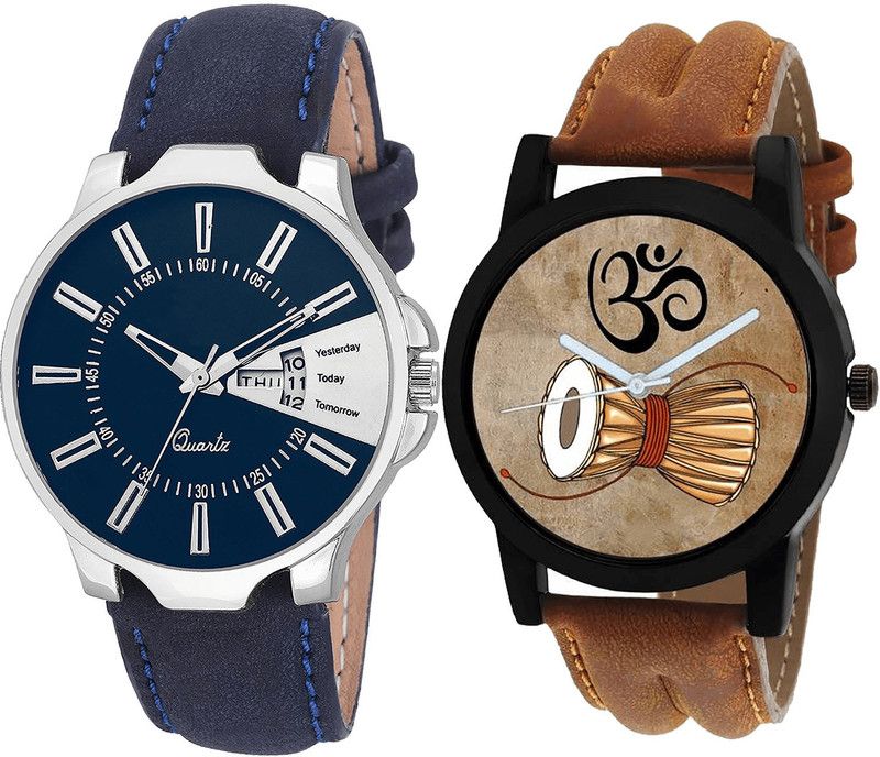 combo watch Analog Watch - For Girls Modish Collection Day And Date And Damru Analogue Blue And Brown Color Boys And Men Watch - BL46.23-B25 (Combo Of 2 )