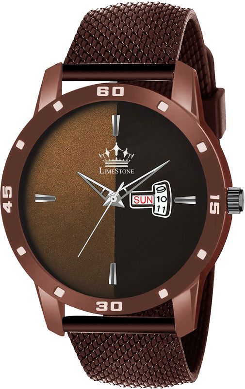 Mesh Strap Day and Date Functioning Brown Strap Quartz Watch Water Resistant Analog Watch - For Men LS2844